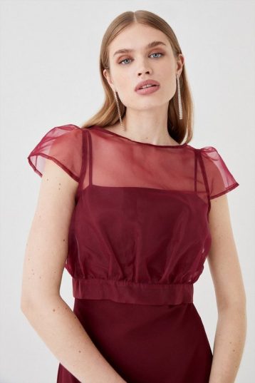 Coast Organza Top Crepe Bodice Multiwear Bridesmaids Dress aubergine red