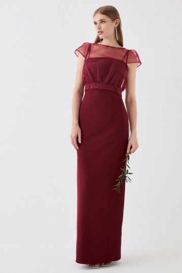 Coast Organza Top Crepe Bodice Multiwear Bridesmaids Dress aubergine red