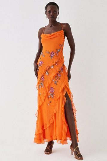 Coast Embellished Strappy Tie Back Maxi Dress Orange