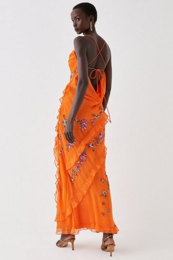 Coast Embellished Strappy Tie Back Maxi Dress Orange