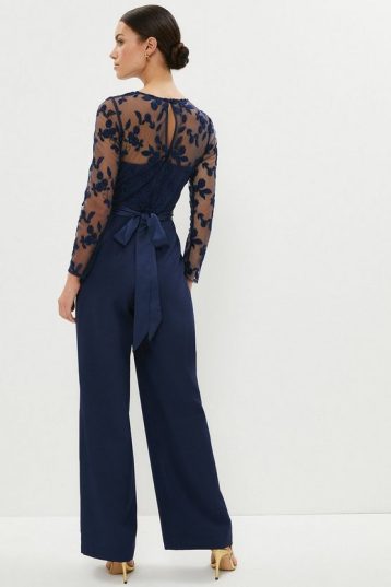 Coast Petite Embroidered Wide Leg Jumpsuit Navy