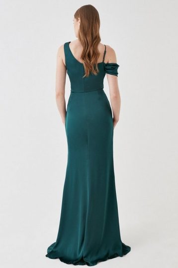 Coast Satin Asymmetrical Neckline Bridesmaids Dress Green