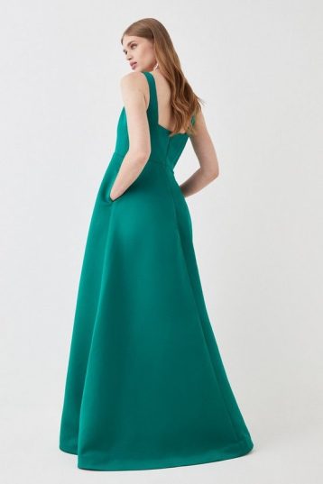 Coast Structured Satin Square Neck Split Bridesmaids Dress