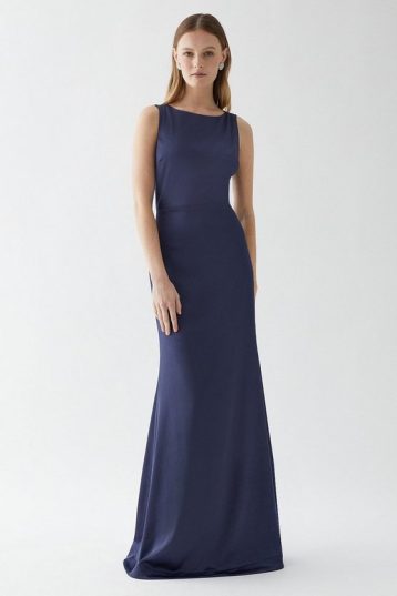 Coast Structured Satin Stretch Lace Back Bridesmaid Dress Navy