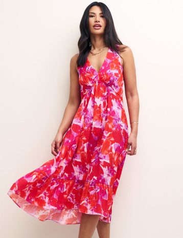 Nobody's Child Brushstroke Floral V-Neck Amy Sleeveless Midi