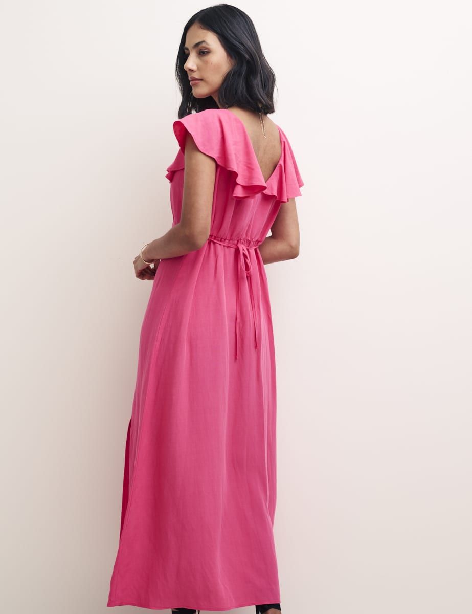 Flutter Sleeve Maxi Dress in Hot Pink