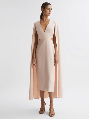 Reiss Kate Cape-Style Midi Dress Nude