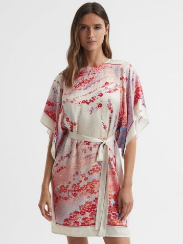 Reiss Leea Printed Belted Mini Dress White Red Multi