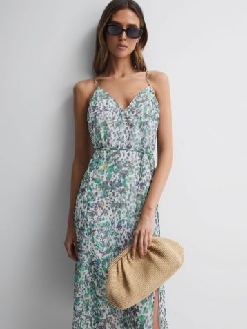 Reiss Pippa Floral Printed Midi Dress Green Multi