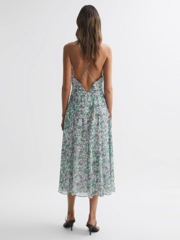 Reiss Pippa Floral Printed Midi Dress Green Multi