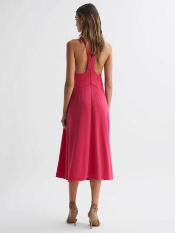 Reiss ViennaHalter Neck Cut Out Midi Dress Pink