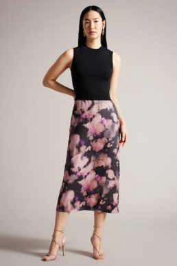 Ted Baker Elliha Sleeveless Mockable Dress With Floral Slip Skirt