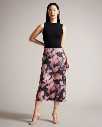 Ted Baker Elliha Sleeveless Mockable Dress With Floral Slip Skirt