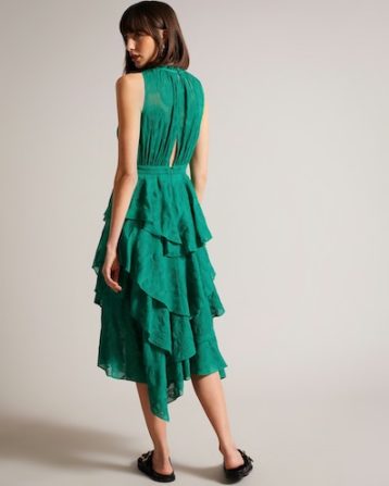 Ted Baker Floryah Embroidered Midi Dress With Tiered Skirt Green