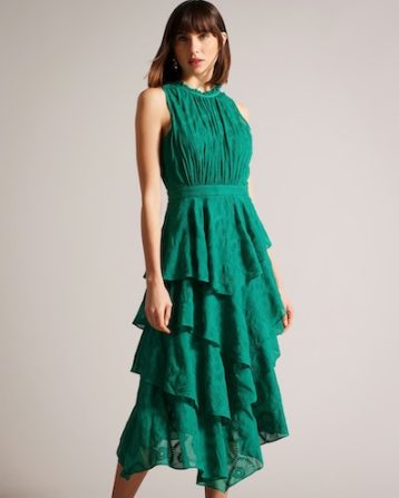 Ted Baker Floryah Embroidered Midi Dress With Tiered Skirt Green