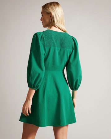 Ted Baker Jozelyn Tie Front Mini Dress With Balloon Sleeve Green