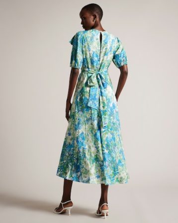 Ted Baker Nicciey Floral Puff Sleeve Midaxi Dress Blue Green