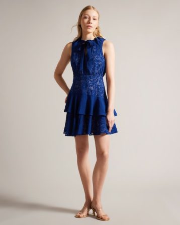 Ted Baker Timmia Asymmetric Tiered Mini Dress Bright Blue