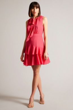 Ted Baker Zandaa Asymmetric Tiered Mini Dress Coral