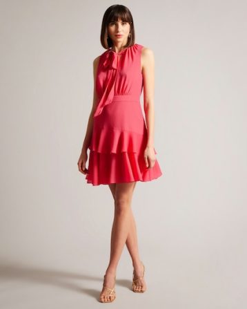 Ted Baker Zandaa Asymmetric Tiered Mini Dress Coral