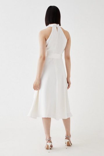 Coast Premium Halter Neck Belted Midi Dress Ivory