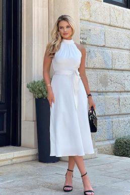 Coast Premium Halter Neck Belted Midi Dress Ivory