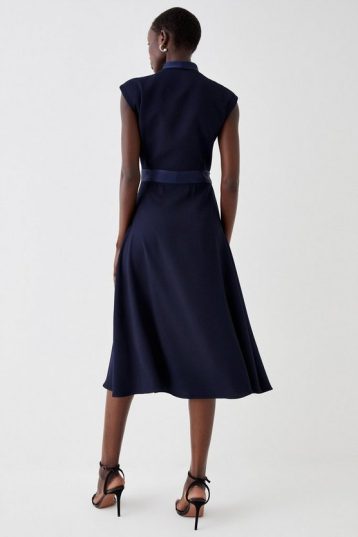 Coast Sleeveless Tux Wrap Fluid Midi Dress Navy