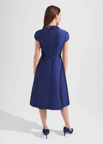 Hobbs Christie Silk Wool Beaded Dress Royal Blue