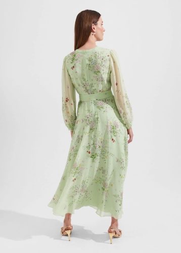 Hobbs Leia Silk Fit And Flare Dress Green Multi