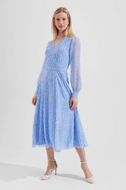 Hobbs Viviana Silk Fit And Flare Dress Light Blue