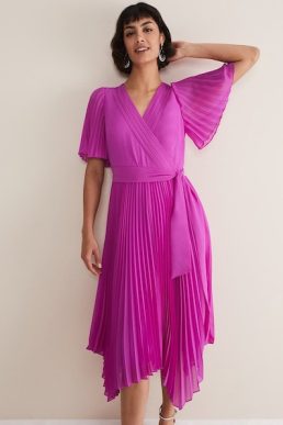 Phase Eight Kendall Pleated Midi Dress Fuchsia