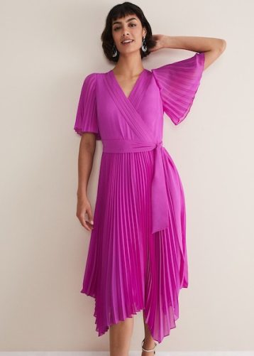 Phase Eight Kendall Pleated Midi Dress Fuchsia