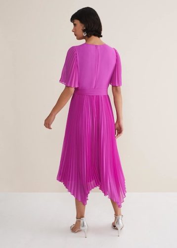 Phase Eight Kendall Pleated Midi Dress Fuchsia