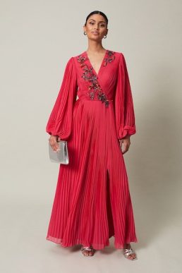 Phase Eight Lillian Pleated Wrap Maxi Dress Pink