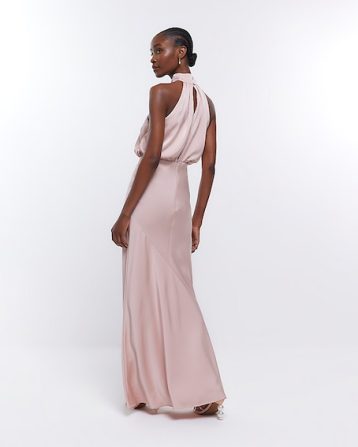 River Island Pink Blush Bridesmaid Halter Maxi Dress