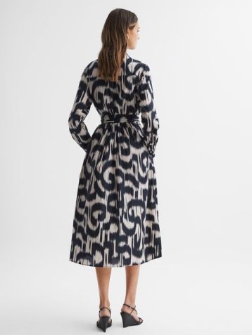 Reiss Cleo Printed Sleeve Midi Dress Black Cream