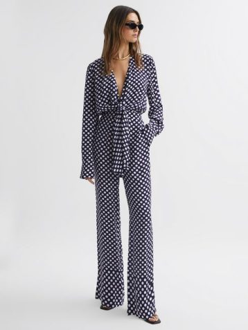 Reiss Frances Wide Leg Polka Dot Jumpsuit Navy/White