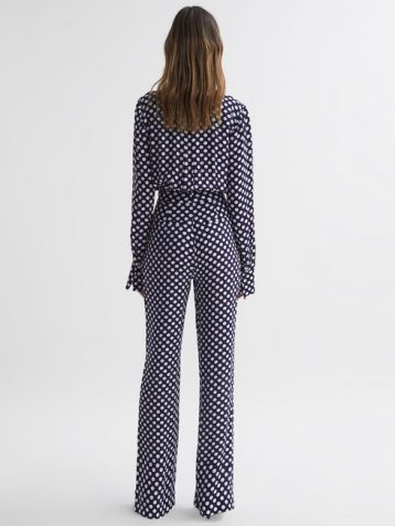 Reiss Frances Wide Leg Polka Dot Jumpsuit Navy/White