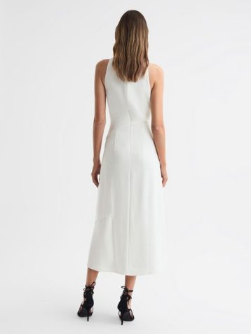 Reiss Giana High Neck Draped Midi Dress Ivory