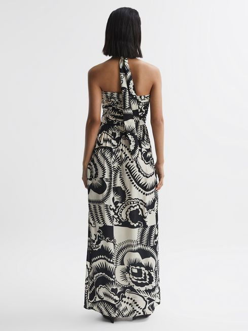 Reiss Hallie Printed Halter Neck Maxi Dress Black White