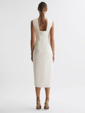 Reiss Jayla Fitted Wrap Design Midi Dress Ivory