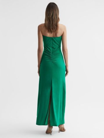 Reiss Lana Plunge Neck Halter Maxi Dress Green