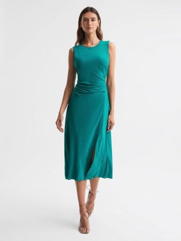 Reiss Lexi Bodycon Ruched Midi Dress Green