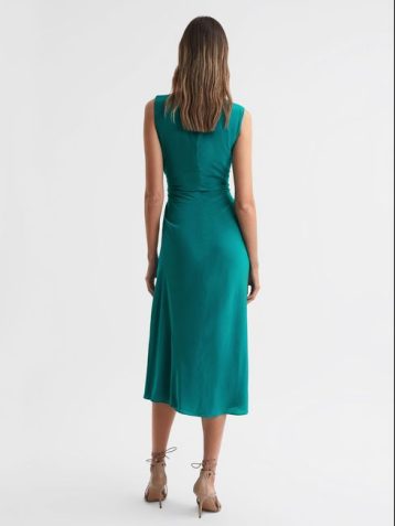 Reiss Lexi Bodycon Ruched Midi Dress Green