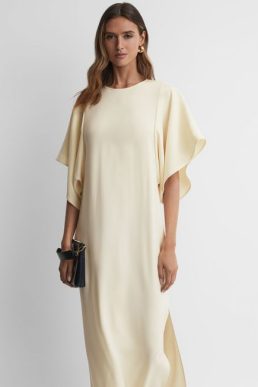 Reiss Louise Cape-Sleeve Midi Dress Lemon Yellow