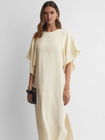 Reiss Louise Cape-Sleeve Midi Dress Lemon Yellow