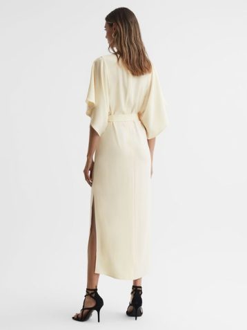 Reiss Louise Cape-Sleeve Midi Dress Lemon Yellow