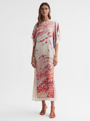 Reiss Lydia Printed Maxi Dress Cream Multi