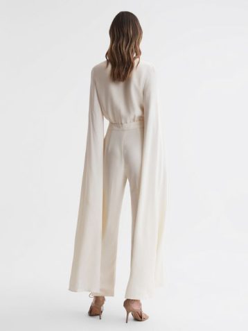 Reiss Olivia Cape Sleeve V-neck Jumpsuit Ivory