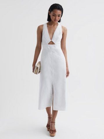 Reiss Rhoda Cotton-Linen Midi Dress Ivory